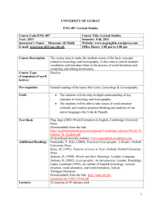Lexical Studies (ENG-407) Course Outline - uogenglish