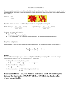 Density Calculation Worksheet There are physical characteristics of