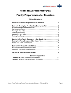 NORTH TEXAS PRESBYTERY (PCA) Family Preparedness for