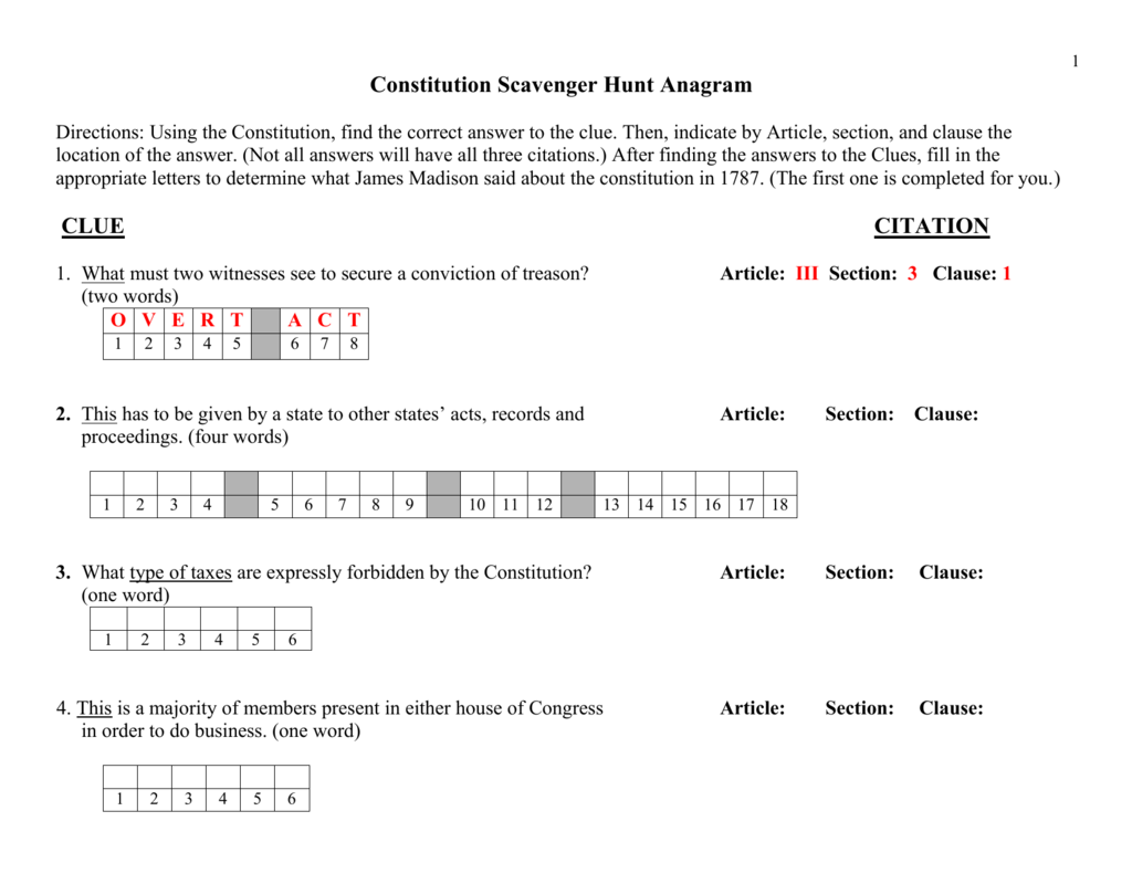 Constitution Scavenger Hunt Anagram