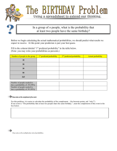 The Birthday Problem Class Handouts