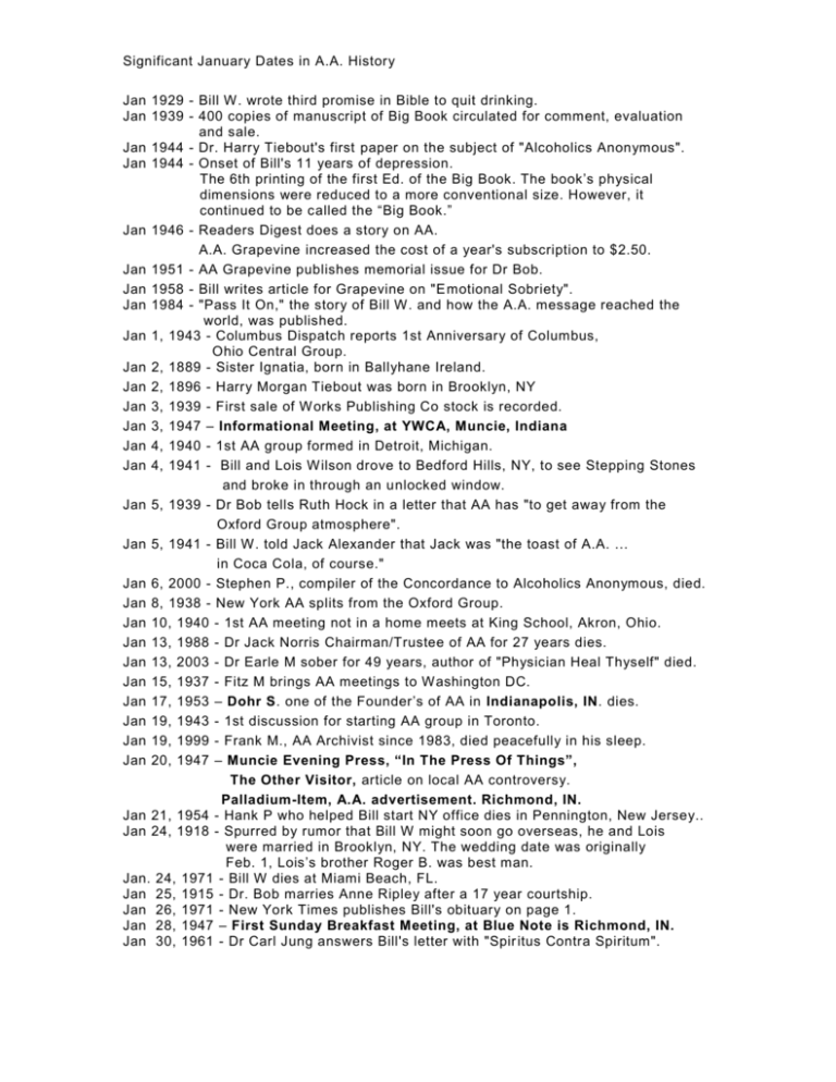 Significant January Dates In A