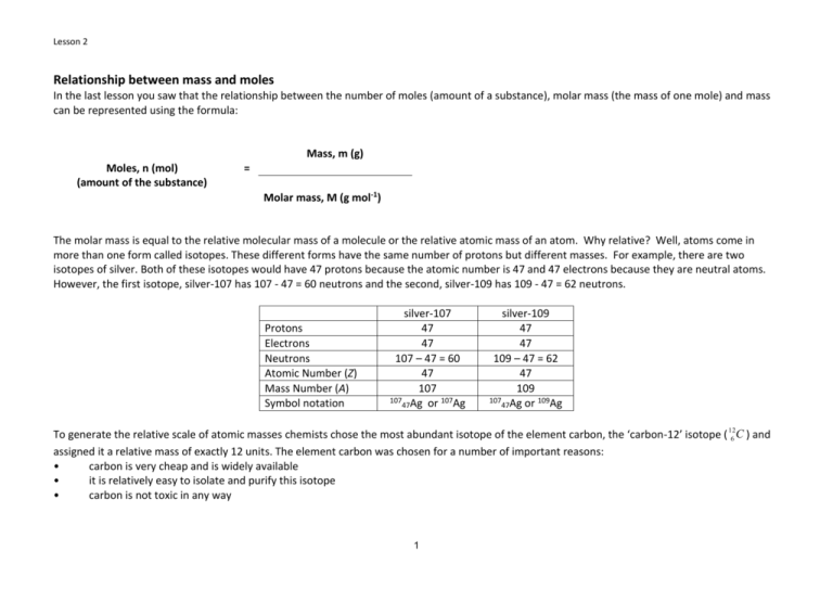 Lesson 2 Mass Mole Relationship