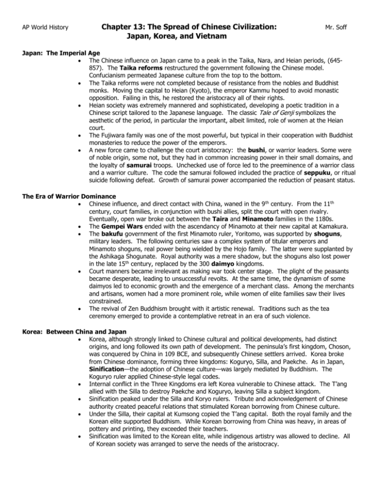 AP World History Chapter 13 The Spread Of Chinese Civilization Mr