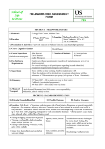 Example of completed fieldwork risk assessment form [DOC 98.50KB]