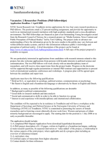 Vacancy: Researcher Position (PhD fellowship)
