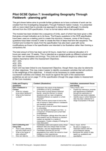 Pilot GCSE Option 7: Investigating Geography Through Fieldwork