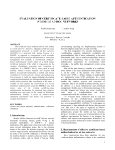 Certificate Based Authentication in Mobile Ad hoc Networks