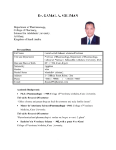 Dr. GAMAL A. SOLIMAN Department of Pharmacology, College of