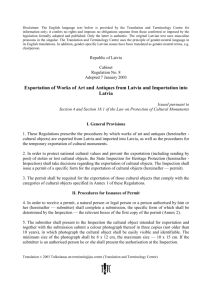 Permit for Exportation of a Cultural Object from the Republic of Latvia