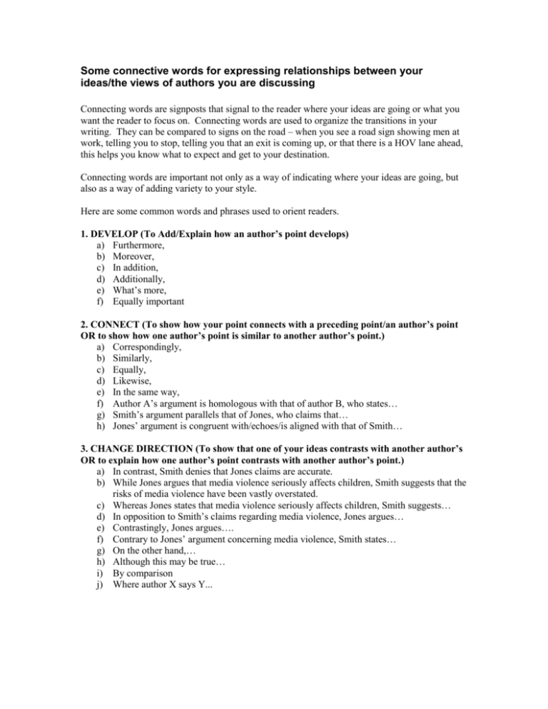 Handout on transitions, connectives and attributions