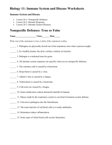 1: Biology 11: Immune System and Disease Worksheets