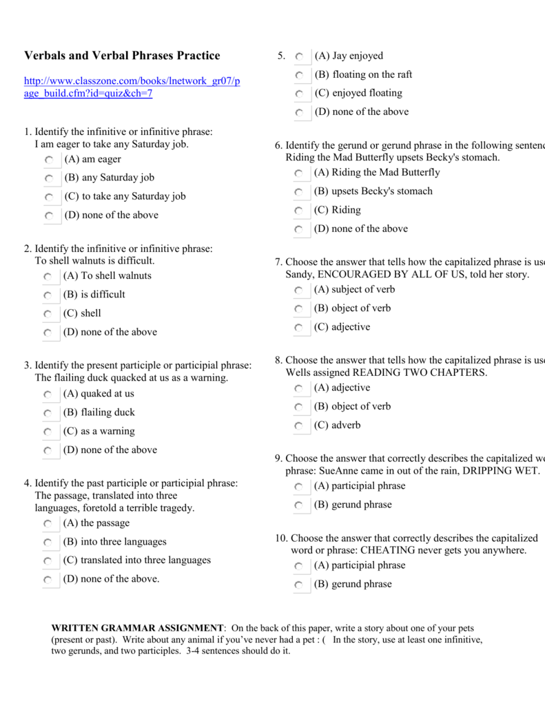 Verbal Phrases Exercises With Answers Pdf