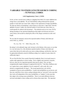 variable to fixed length source coding - tunstall codes