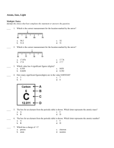 Atoms, Ions, Light Multiple Choice Identify the choice that best