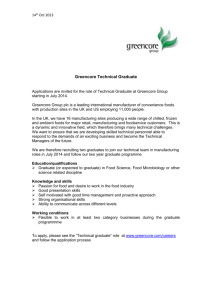 14th Oct 2013 Greencore Technical Graduate Applications are