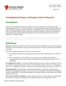 IRB Policy: Investigational Drugs or Biologics Used in Research