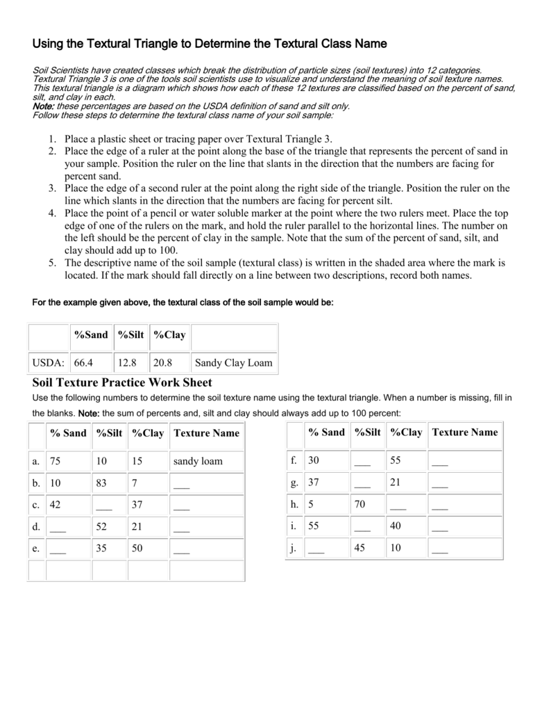 Soil Texture Worksheet Answer Key Mobinspire