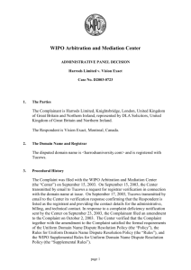 WIPO Domain Name Dispute: Case No. D2003-0723
