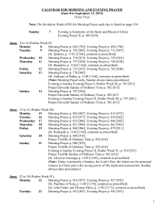 calendar for morning and evening prayer