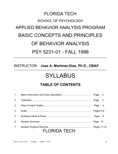 Basic Concepts and Principles of Behavior Analysis (PSY 5231-01)