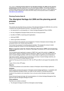Aboriginal Heritage Act 2006 and the Planning Permit Process