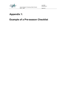 Pre-season checklist for extraction of honey