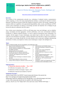 Special Issue on Industrial Wireless Networks