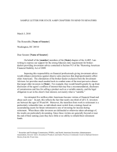 sample letter for state aarp chapters to send to senators