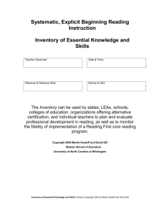 Inventory of Skills for Teaching Reading