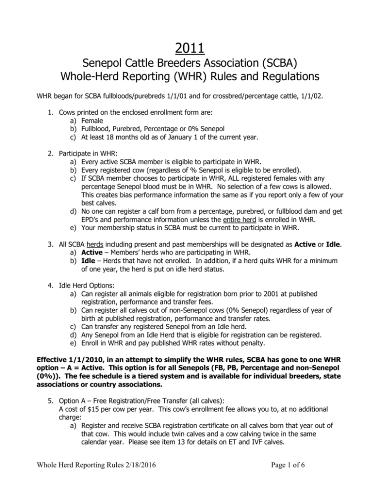 2007 Whole Herd Reporting Rules and Regulations