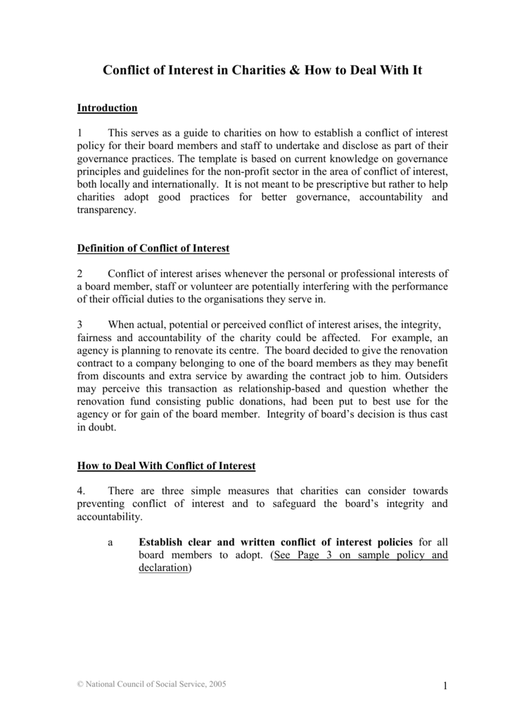 Nonprofit Conflict Of Interest Policy Template Tutoreorg Master Of Documents 8806