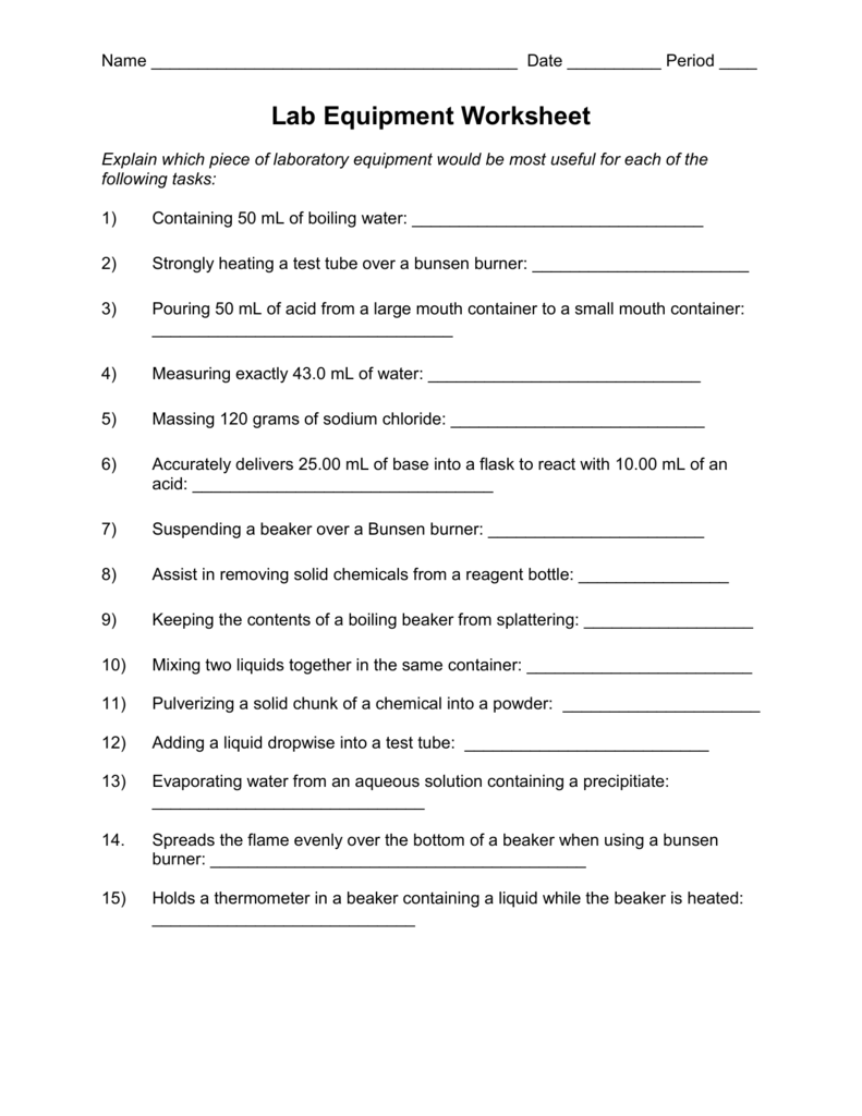 Lab Equipment Worksheet - pcmac With Regard To Lab Equipment Worksheet Answer