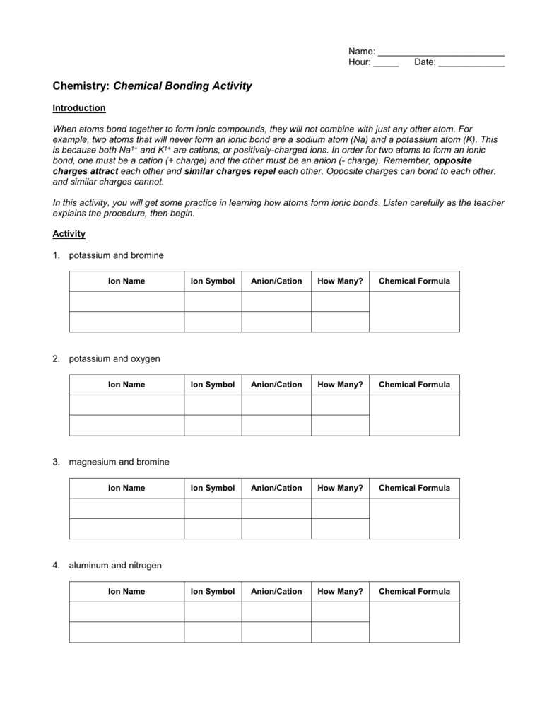 Chemical Bonding Worksheet Answer Key - Promotiontablecovers