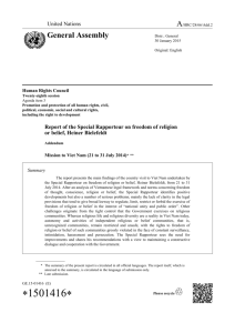 Report of the Special Rapporteur on freedom of religion or