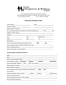 PEDIATRIC EXAMINATION FORM - Fundy Chiropractic, Wolfville