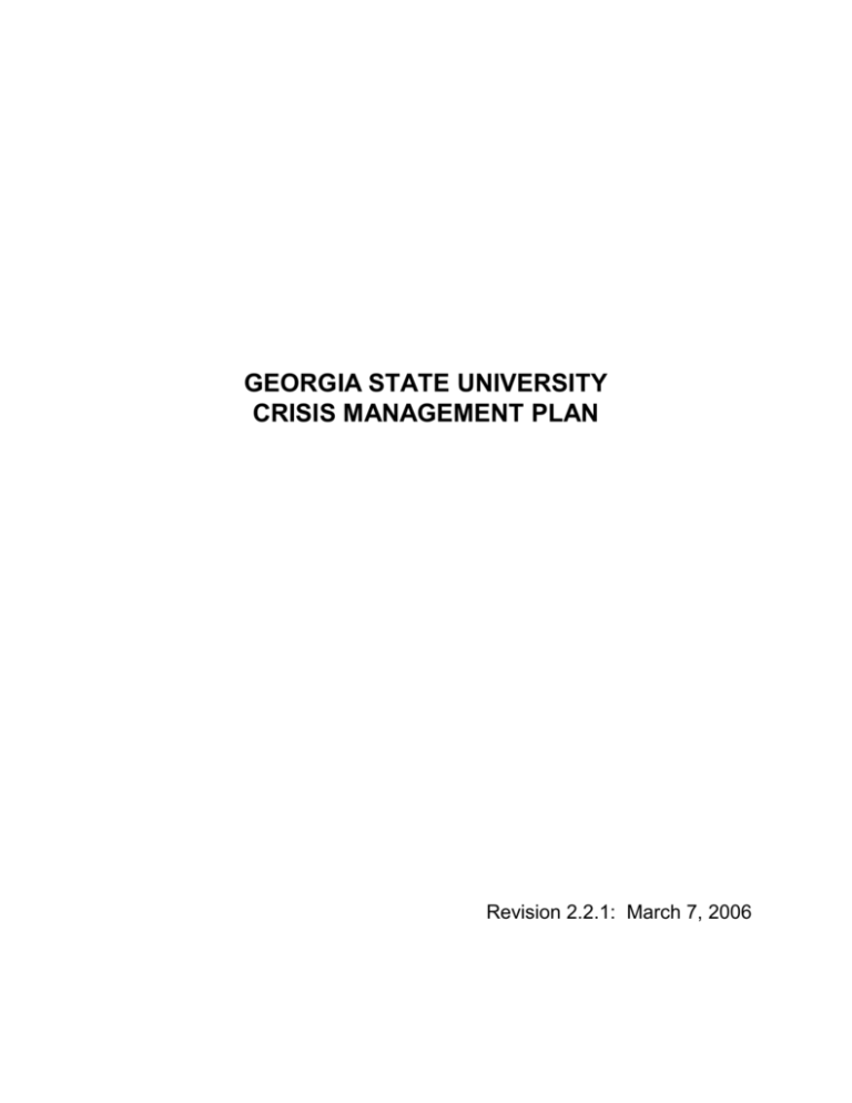Crisis Management Plan State University