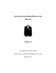 Text Set for Social Studies/History for the 1920`s Era Grade: 10