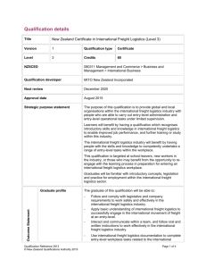 Qualification details Title New Zealand Certificate in International