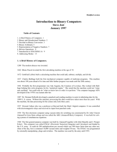 Introduction to Binary Computers