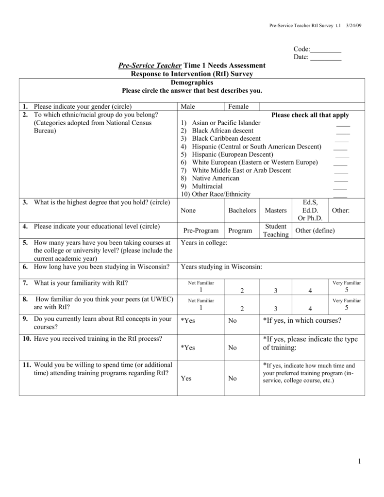 RTI Needs Assessment Survey