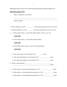 Math 4e Exercise Decimals