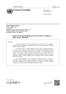 Report of the Special Rapporteur on freedom of religion or belief, in