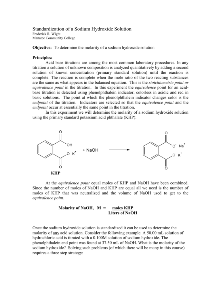experiment standardization of sodium hydroxide solution