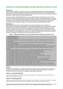 Indicators for monitoring progress towards maternal and newborn