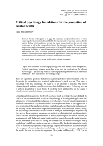 Critical psychological foundations for the promotion of mental health