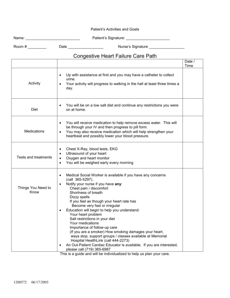 Memorial Health System Heart Failure Discharge Instructions