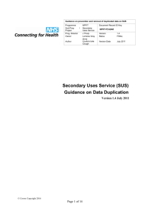 SUS Guidance on Data Duplication