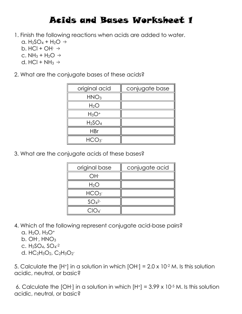 Acids and Bases Worksheet 22 With Regard To Acid And Base Worksheet