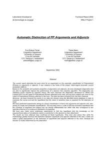 Automatic Distinction of PP Arguments and Adjuncts